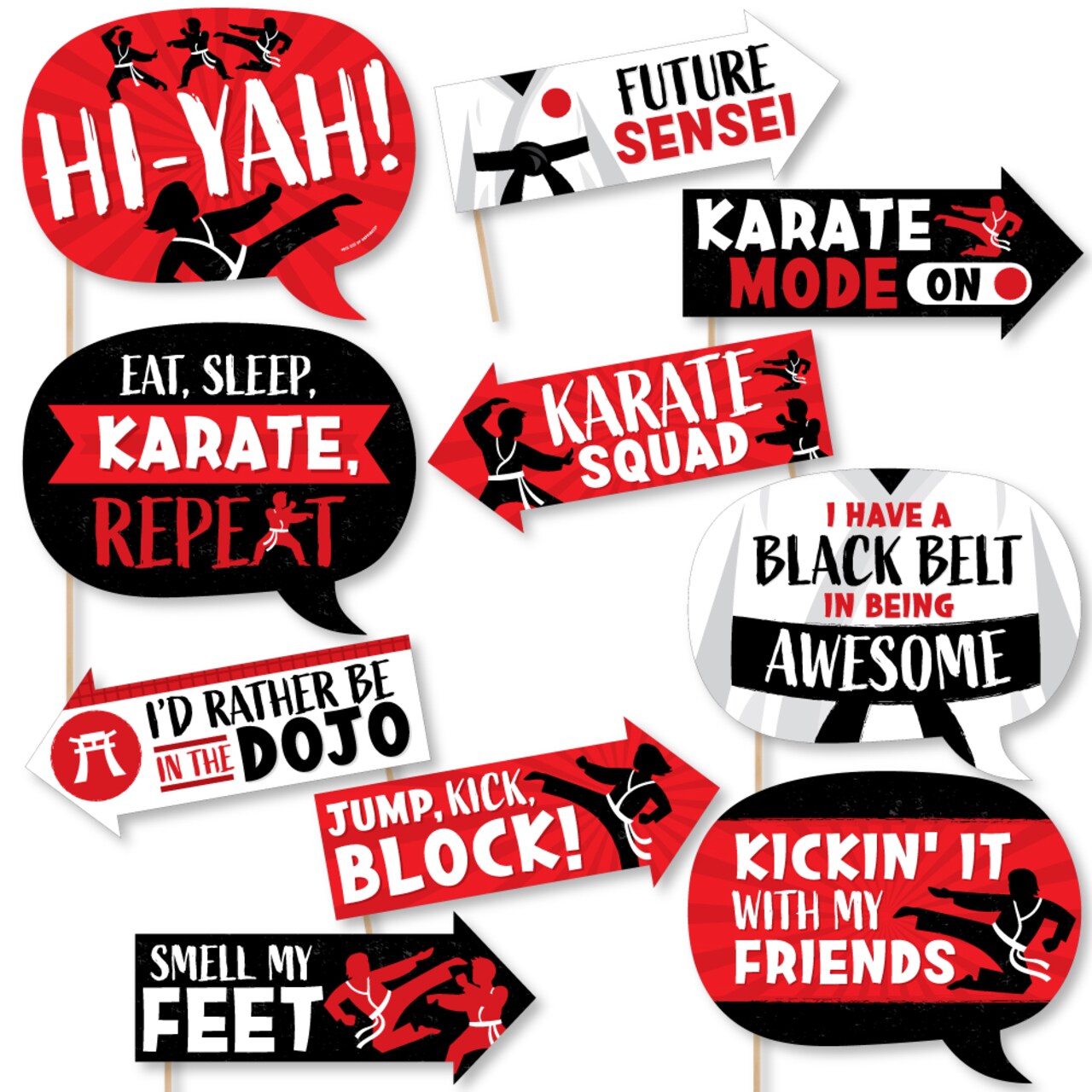 Big Dot of Happiness Funny Karate Master - Martial Arts Birthday Party Photo Booth Props Kit - 10 Piece